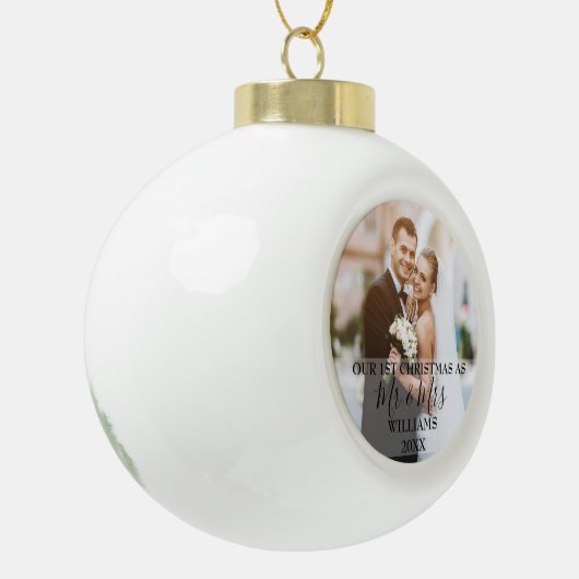 Onze eerste Kerstmis als Mr & Mrs Foto Keramische Bal Ornament (Links)