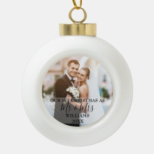 Onze eerste Kerstmis als Mr & Mrs Foto Keramische Bal Ornament (Voorkant)