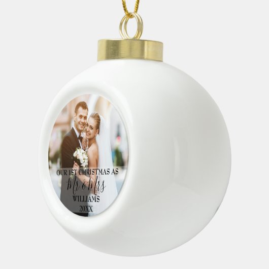 Onze eerste Kerstmis als Mr & Mrs Foto Keramische Bal Ornament (Rechts)