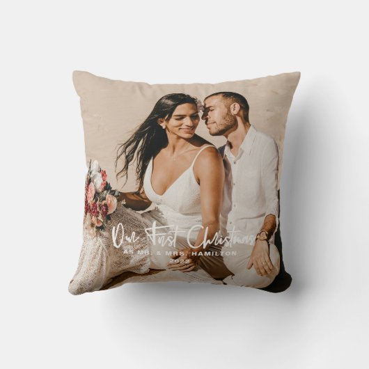 Onze eerste Kerstmis als Mr & Mrs Foto Kussen (Achterkant)