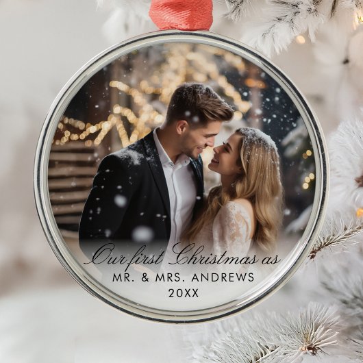 Onze eerste Kerstmis als Mr. & Mrs Foto Metalen Ornament