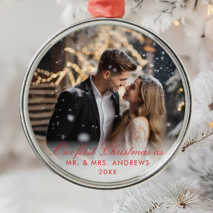 Onze eerste Kerstmis als Mr. & Mrs Foto Metalen Ornament