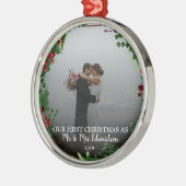 Onze eerste Kerstmis als Mr & Mrs Foto Naam. Metalen Ornament (Links)