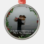 Onze eerste Kerstmis als Mr & Mrs Foto Naam. Metalen Ornament (Voorkant)