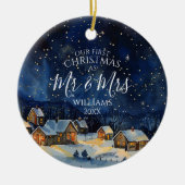Onze eerste Kerstmis als Mr & Mrs Foto Rustieke Na Keramisch Ornament (Voorkant)