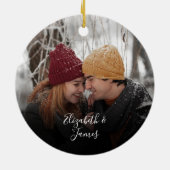 Onze eerste Kerstmis als Mr & Mrs Foto Rustieke Na Keramisch Ornament (Achterkant)
