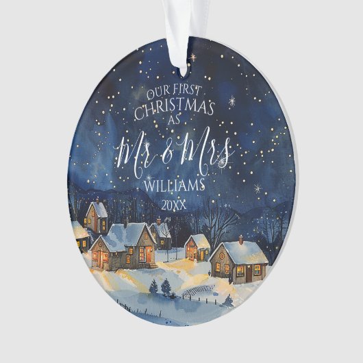 Onze eerste Kerstmis als Mr & Mrs Foto Rustieke Na Ornament (voorkant)