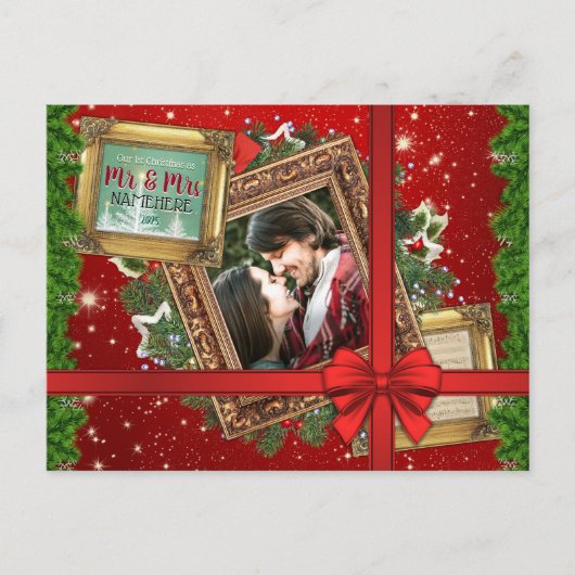 Onze eerste Kerstmis als Mr & Mrs Gold Lijst Foto Feestdagenkaart (Voorkant)