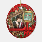 Onze eerste Kerstmis als Mr & Mrs Gold Lijst Foto Keramisch Ornament (Links)