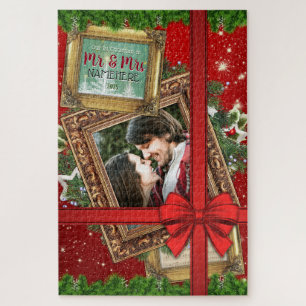 Onze eerste Kerstmis als Mr & Mrs Gold Lijst Foto Legpuzzel