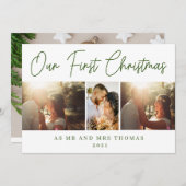 Onze eerste Kerstmis als Mr & Mrs Green Script Fot Feestdagenkaart (Voorkant / Achterkant)