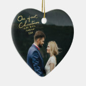 Onze eerste Kerstmis als Mr & Mrs Heart Keepomwill Keramisch Ornament (Rechts)