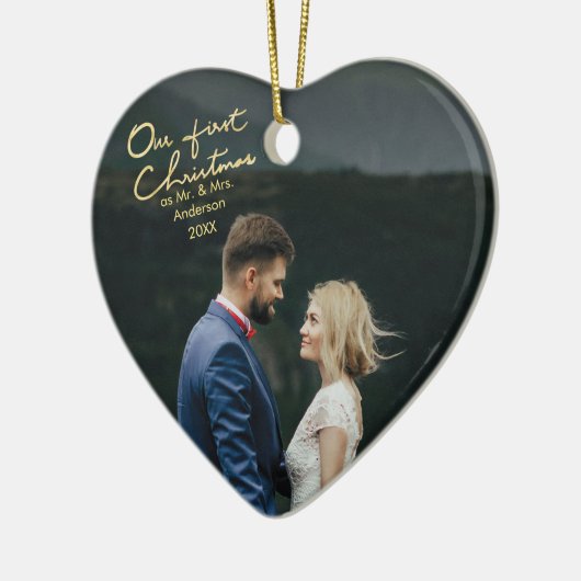 Onze eerste Kerstmis als Mr & Mrs Heart Keepomwill Keramisch Ornament (Links)