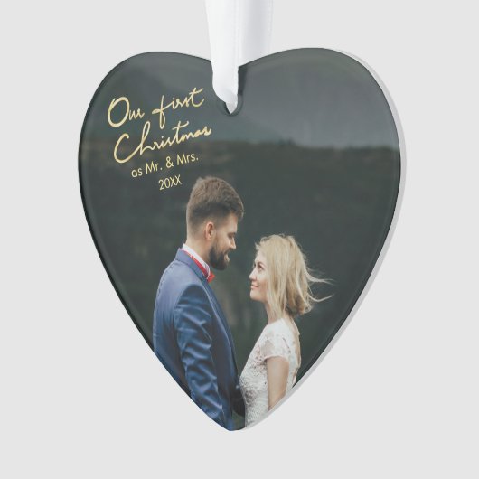 Onze eerste Kerstmis als Mr & Mrs Heart. Ornament (voorkant)