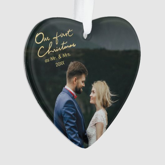 Onze eerste Kerstmis als Mr & Mrs Heart. Ornament (voorkant)