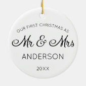 Onze eerste Kerstmis als Mr & Mrs Holiday Christma Keramisch Ornament (Achterkant)
