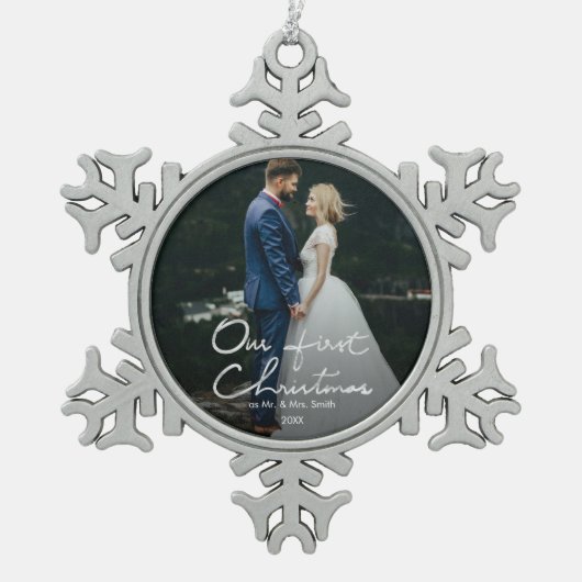 Onze eerste Kerstmis als Mr. & Mrs Keepomwille Pho Tin Sneeuwvlok Ornament (Voorkant)