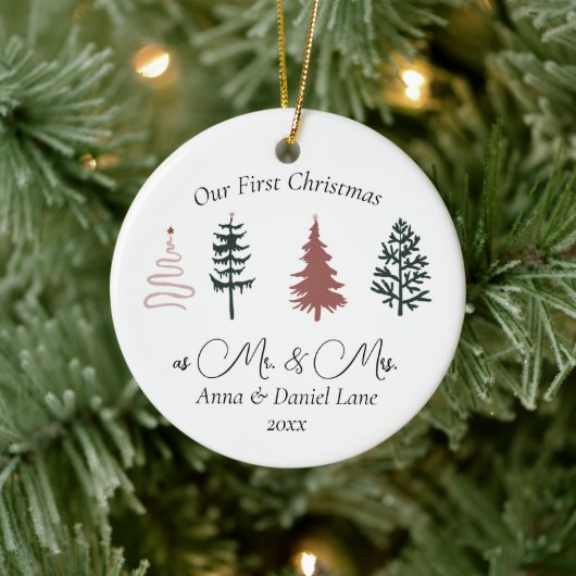 Onze eerste Kerstmis als Mr & Mrs Keepsake Custom Keramisch Ornament (Boom)