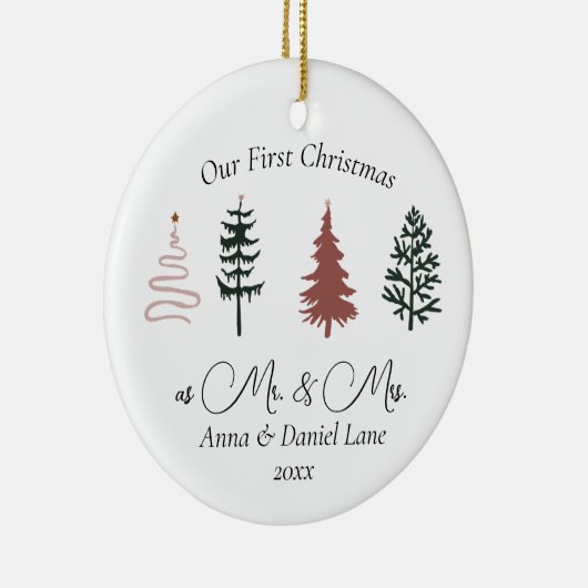 Onze eerste Kerstmis als Mr & Mrs Keepsake Custom Keramisch Ornament (Rechts)