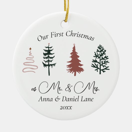 Onze eerste Kerstmis als Mr & Mrs Keepsake Custom Keramisch Ornament (Voorkant)