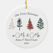 Onze eerste Kerstmis als Mr & Mrs Keepsake Custom Keramisch Ornament (Achterkant)