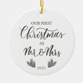 Onze eerste Kerstmis als Mr. & Mrs. met foto Keramisch Ornament (Voorkant)
