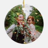 Onze eerste Kerstmis als Mr. & Mrs. met foto Keramisch Ornament (Achterkant)