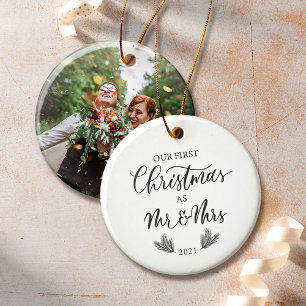 Onze eerste Kerstmis als Mr. & Mrs. met foto Keramisch Ornament