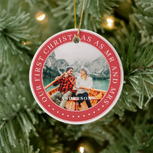 Onze eerste Kerstmis als Mr & Mrs Modern Foto Keramisch Ornament