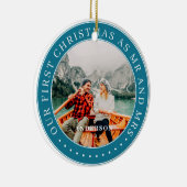 Onze eerste Kerstmis als Mr & Mrs Modern Foto Keramisch Ornament (Rechts)