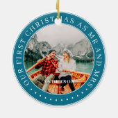 Onze eerste Kerstmis als Mr & Mrs Modern Foto Keramisch Ornament (Achterkant)