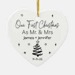 Onze eerste Kerstmis als Mr & Mrs Names & Foto Keramisch Ornament