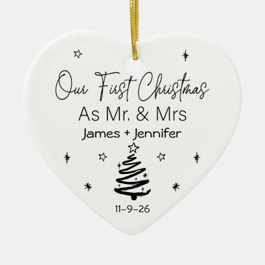 Onze eerste Kerstmis als Mr & Mrs Names & Foto Keramisch Ornament (Voorkant)