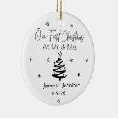 Onze eerste Kerstmis als Mr & Mrs Names & Foto Keramisch Ornament (Rechts)