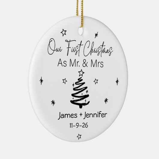 Onze eerste Kerstmis als Mr & Mrs Names & Foto Keramisch Ornament (Rechts)