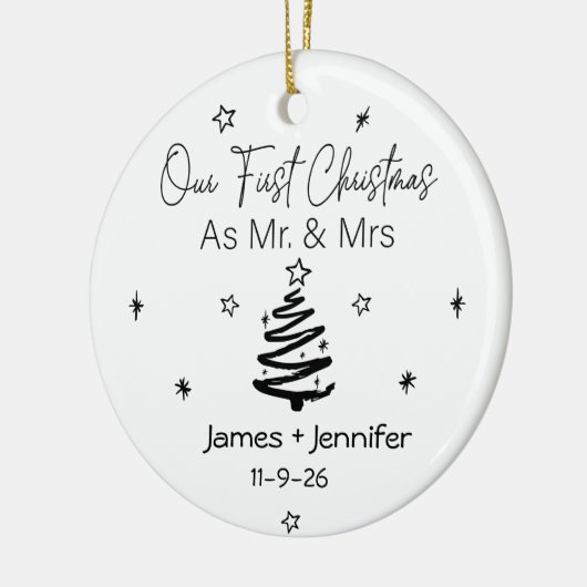 Onze eerste Kerstmis als Mr & Mrs Names & Foto Keramisch Ornament (Links)