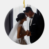 Onze eerste Kerstmis als Mr & Mrs Names & Foto Keramisch Ornament (Achterkant)