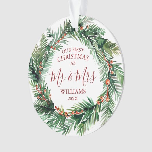 Onze eerste Kerstmis als Mr & Mrs Names Fotokrans Ornament (voorkant)