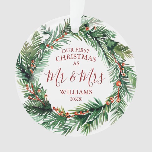 Onze eerste Kerstmis als Mr & Mrs Names Fotokrans Ornament (voorkant)