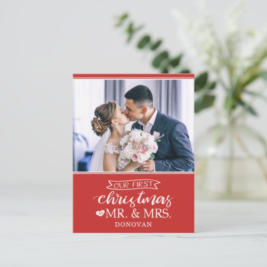 Onze eerste Kerstmis als Mr & Mrs newlyweds Feestdagenkaart (Staand voorkant)