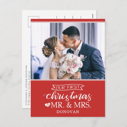 Onze eerste Kerstmis als Mr & Mrs newlyweds Feestdagenkaart (Voorkant / Achterkant)