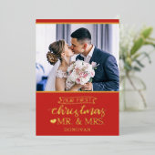 Onze eerste Kerstmis als Mr & Mrs newlyweds Folie Feestdagenkaart (Staand Voorkant)