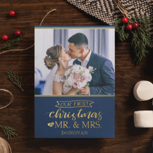 Onze eerste Kerstmis als Mr & Mrs newlyweds Folie Feestdagenkaart