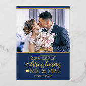 Onze eerste Kerstmis als Mr & Mrs newlyweds Folie Feestdagenkaart (Voorkant)