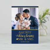 Onze eerste Kerstmis als Mr & Mrs newlyweds Folie Feestdagenkaart (Staand Voorkant)