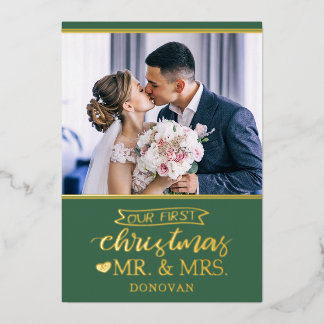 Onze eerste Kerstmis als Mr & Mrs newlyweds Folie Feestdagenkaart
