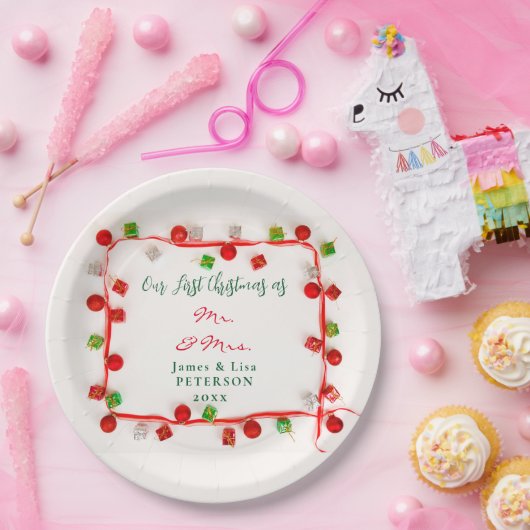 Onze eerste Kerstmis als Mr. & Mrs. Papieren Bordje (Feest)