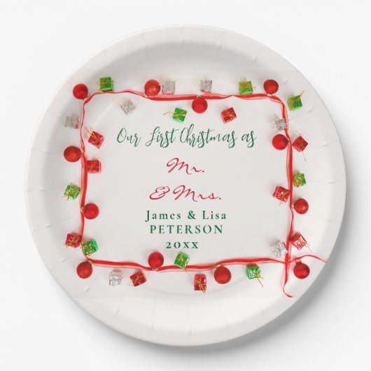 Onze eerste Kerstmis als Mr. & Mrs. Papieren Bordje (Voorkant)
