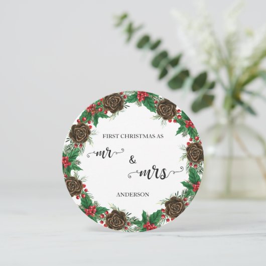 Onze Eerste Kerstmis als Mr & Mrs Passen getrouwd  Feestdagenkaart (Staand voorkant)