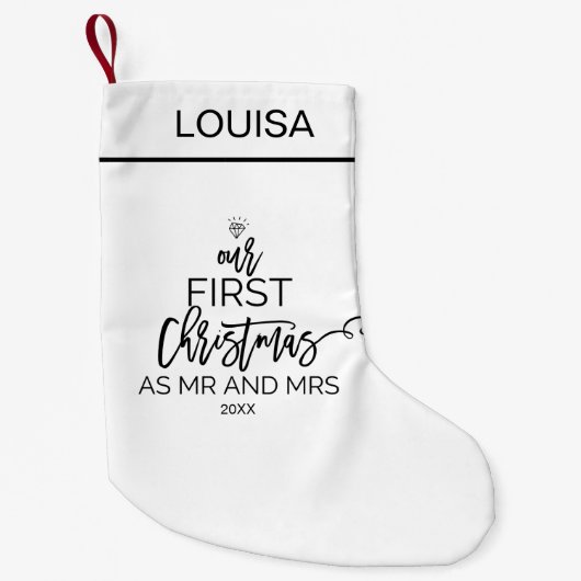 Onze eerste Kerstmis als Mr & Mrs Persoonlijke Naa Kleine Kerstsok (Voorkant)